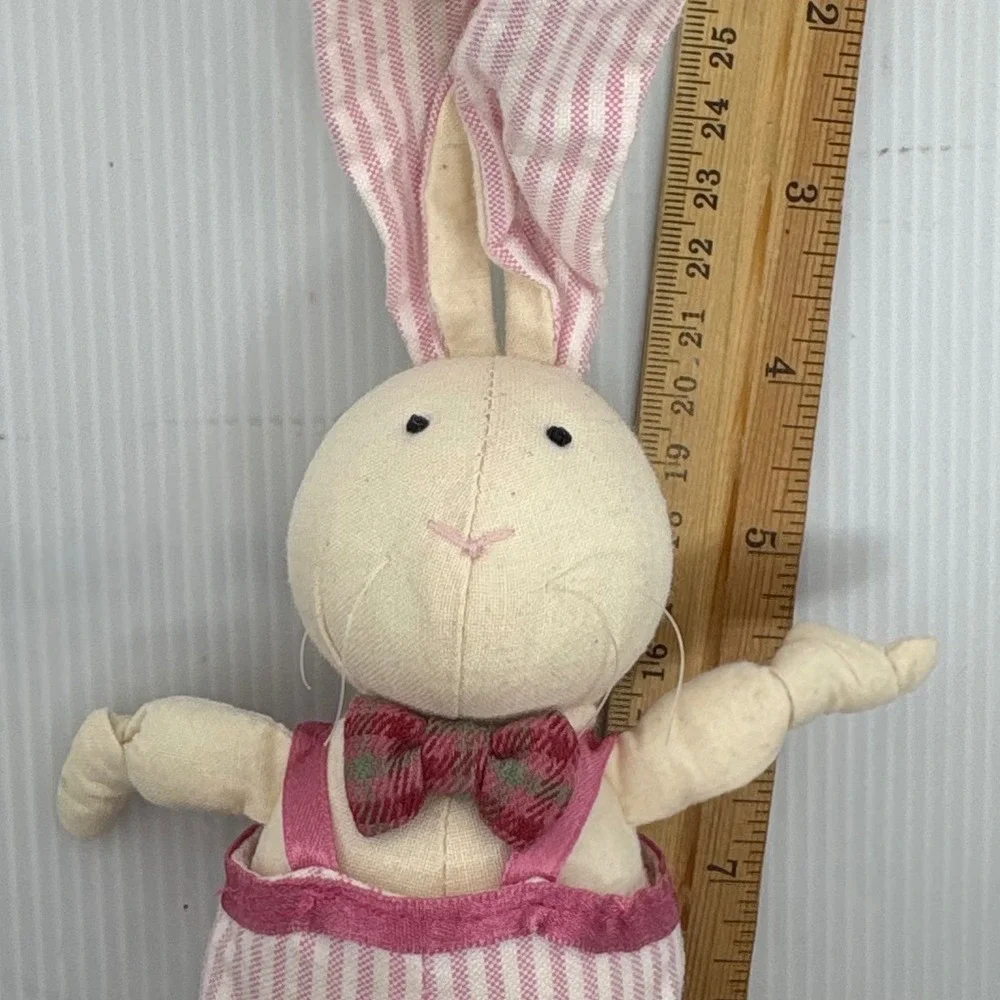 Applause Bunny Rabbit Plush Pink White Striped Overall tie Stuffed Animal Easter